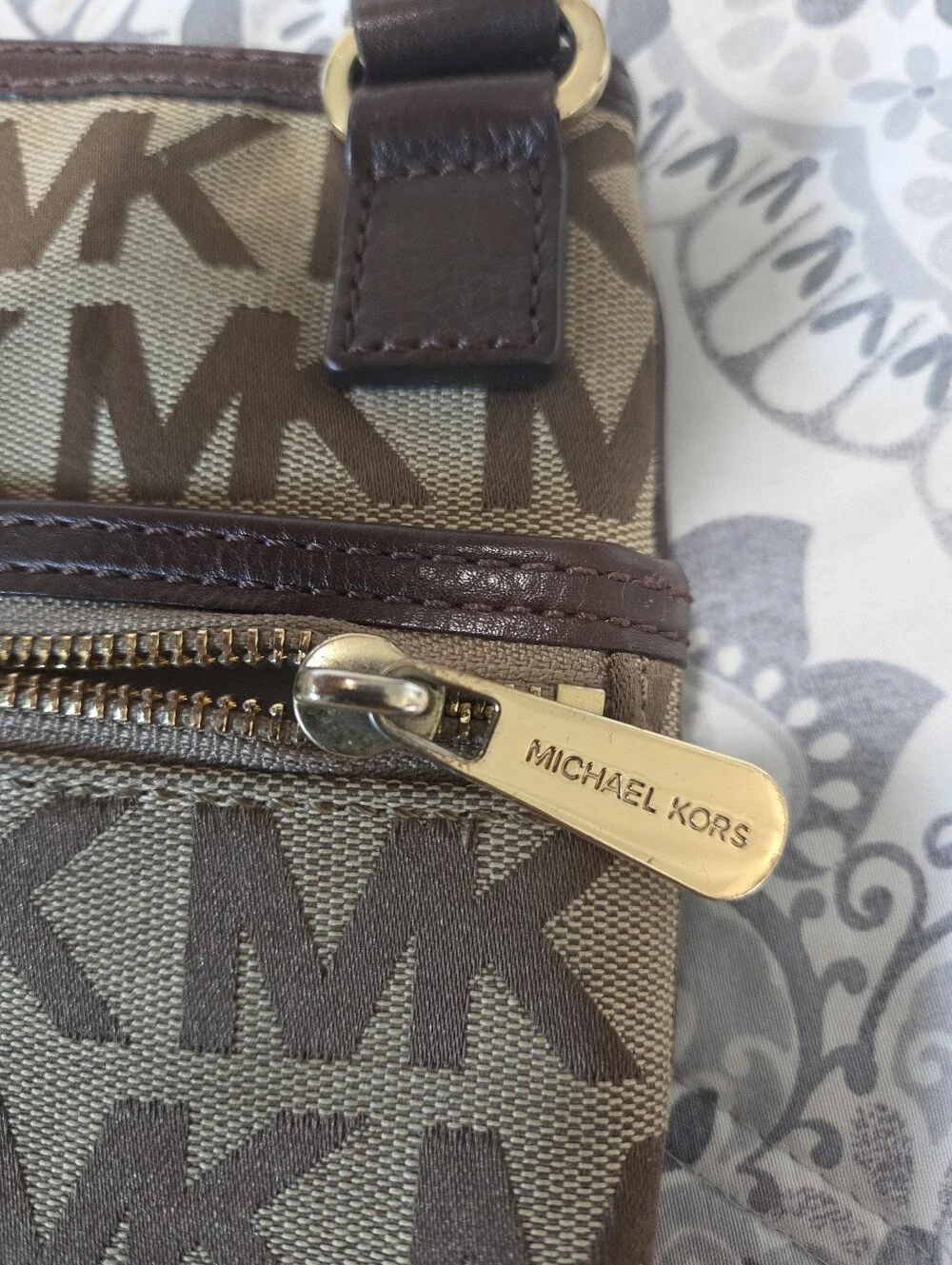 Michael Kors Brown/Tan MK Signature Crossbody Messenger Bag